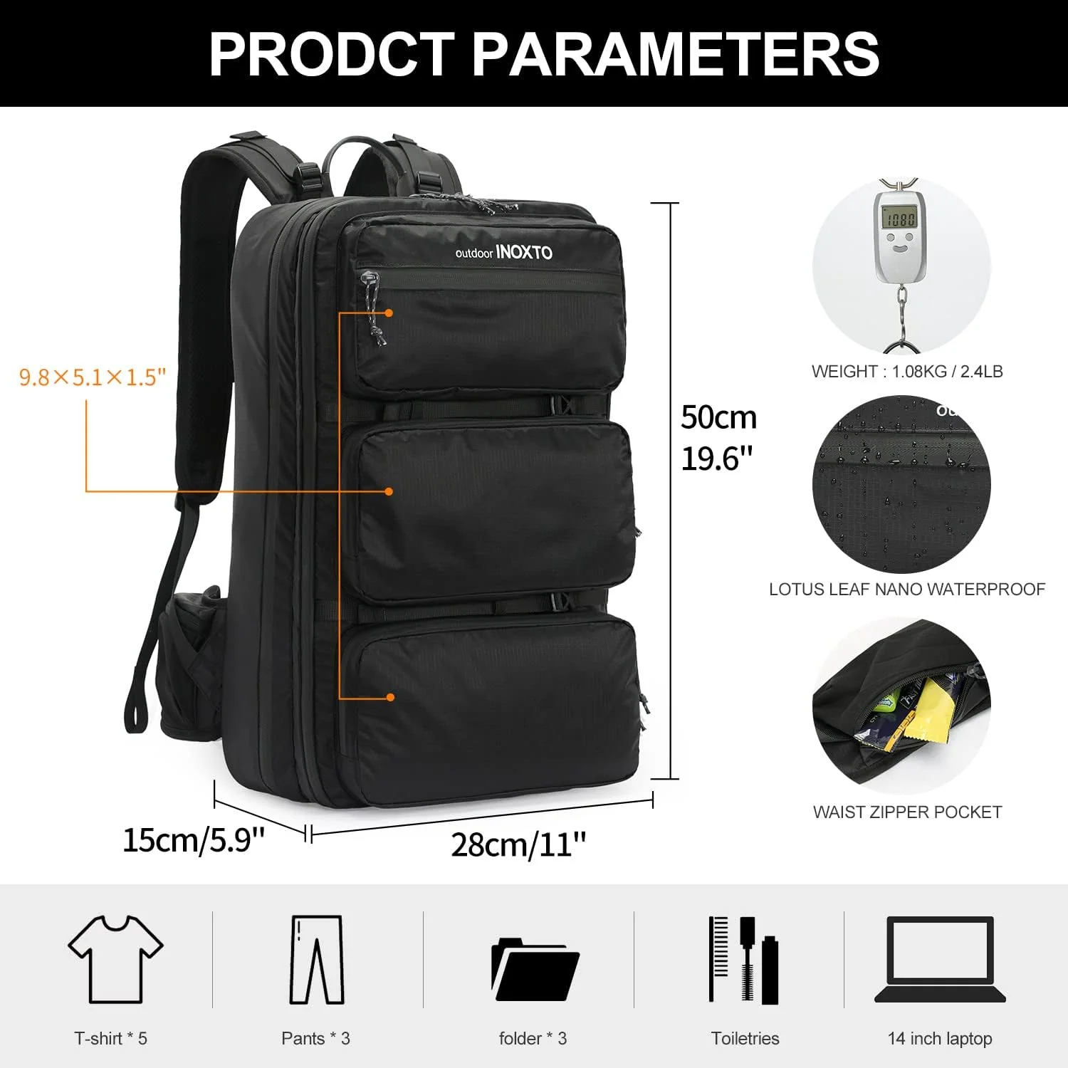 INOXTO 35 Travel  Daypack, Flight Approved Carry on Backpack - Image 9